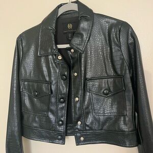 House of Harlow faux-leather crocodile cropped jacket